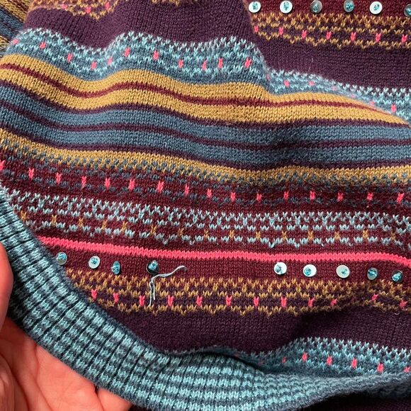 Vintage 90s Christopher & Banks Purple Blue Striped Sequined Cardigan Size L‎ - Picture 4 of 8